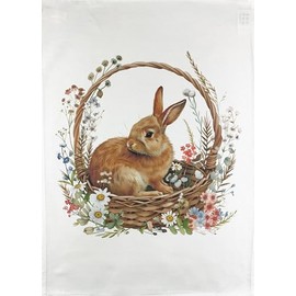 Half a Donkey Bunny in a basket large cotton tea towel