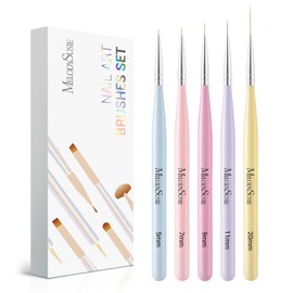 MelodySusie Nail Art Liner Brushes 5Pcs Professional Gel Polish Painting Art Design Pen Set for Thin Long Lines, Tiny Details, Fine Drawing, Delicate Coloring Sizes 5/7/9/11/20mm