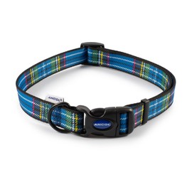 Ancol Nylon Tartan Dog Collar Blue Adjustable Soft Polyester Stylish Pet Puppy Neckband - 45-70 cm Size 5-9