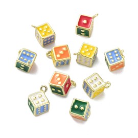 Ipotkitt 20pcs Random Game Themed Enamel Charms Dice Shaped Metal Charms Square Dangle Ornaments for DIY Craft Necklace Bag Earring Jewellery Making
