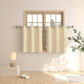 Kitchen Tier Curtains 30 inch Room Darkening Kitchen Tiers Bathroom Short Curtain Triple Weave Small Cafe Curtains Half Window Treatment Set 2 Panels Grommet Top 30" Beige