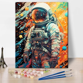 TISHIRON Paint by Numbers for Adults, Planet Astronaut Painting by Numbers for Adults, Galaxy Astronaut DIY Paint by Numbers Kits, Simple Painting by Numbers Home Decoration Crafts, 16x20 Inch