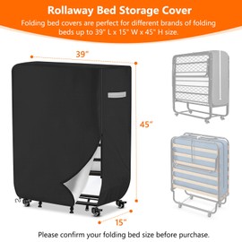 COSHNIBI Rollaway Bed Storage Cover,Heavy Duty Waterproof Rollaway Bed Cover with Zipper for Twin Size 38-Inch Folding Bed,39" L x 15" W x 45" H,Black