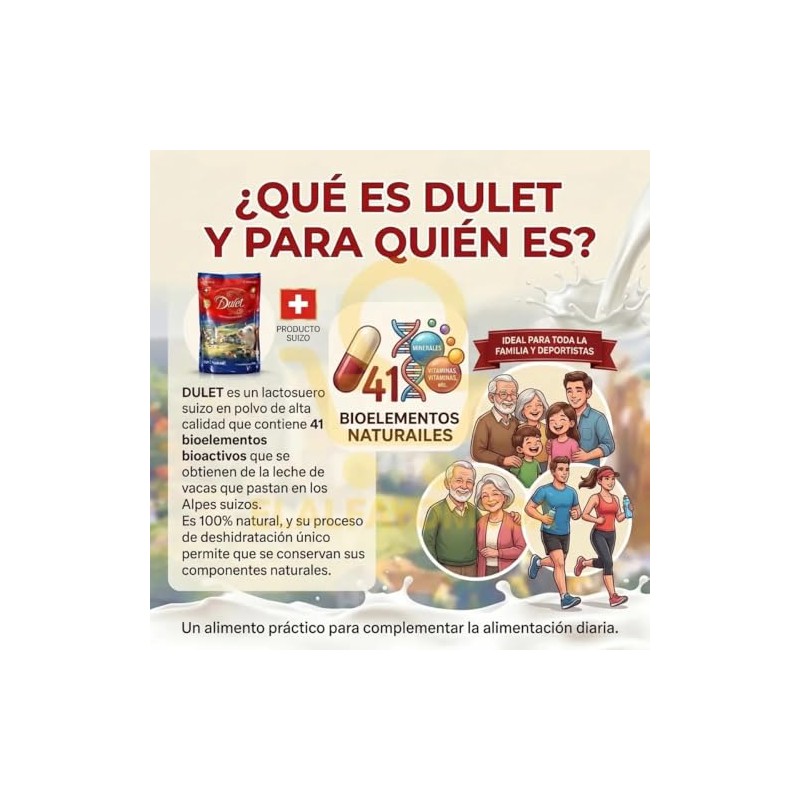 Dulet - Lactosuero deshidratado en polvo-Producto suizo-Ingredientes naturales-Alta concentración de