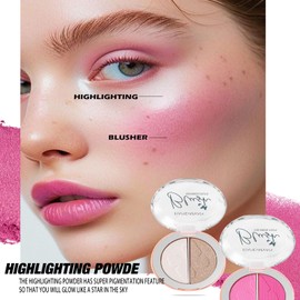 Easilydays Blush Powder for Cheeks, Dual Blush Rouge Cheek Contour Palette, Hign Pigment Mineral Longlasting Waterproof Non-Greasy Smooth, Contour & Highlight Face for Shimmery Or Matte Finish, 02#
