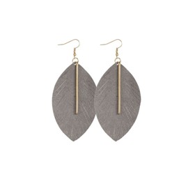 Lightweight Genuine Soft Leather Fringe Leaf Dangle Drop Earring Leather With Metal Bar Dangle Earring for Women