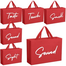 Kolldenn 5 Senses Gift Bags for Him Her with Ribbon Handles Sight Smell Touch Taste Sound Paper Gift Bags for Men Women Birthday Wedding Anniversary Party(Red,12.6 x 8.7 x 4 Inches)