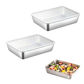 Qrit Stainless Steel Pot (Food Sanitation Law Compliant) Rectangular Pot with Lid Container Square Cookware Lid Set for Cooking (2, Large Size)