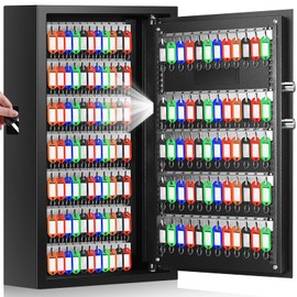144 Keys Fireproof Key Cabinet, Anti-Theft Heavy Duty Key Lock Box with Key Tags, Adjustable Key Organizer Wall Safe with Combination Lock for Car Office House Garage Rental Business