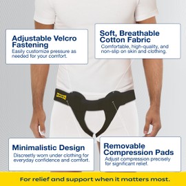 URIEL Double Sided Hernia Belts for Men - Inguinal Hernia Belt for Men, Pre and Post Surgery Truss, Size XXL, Black (49.5-54 Inches)