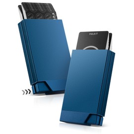 VULKIT Men's Double Sided Pop Up Credit Card Holder, Slim Twin Push Button Ejection Wallet Holder with RFID Blocking, Aluminium Alloy Frame Metal Card Case, Holds 12-16 Cards (Navy)