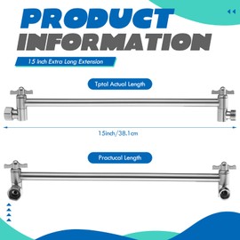 Yaocom 16 Inch Extra Long Shower Head Extension Arm, Adjustable Solid Stainless Steel Chrome Shower Arm Extension with Locking Set Screw, Angle Height Adjustable, G1/2 Universal Connector Compatible