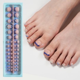 Vansiho Blue French Tips Press on Toe Nails Short, Toenail Press on Square for Women, Soft Gel Fake Toenails, Acrylic Nails Soak off Toe Nail Home DIY 15 Sizes