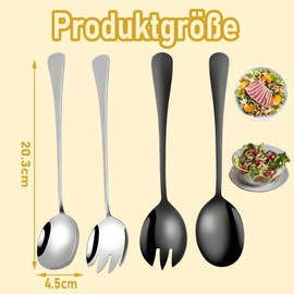 Vimmvid Set of 4 Salad Servers Polished and Salad Servers Stainless Steel Polished Non-Stick Coating Stainless Steel Salad Server Set for Serving Spoons Restaurant, Home, Hotel, Picnic