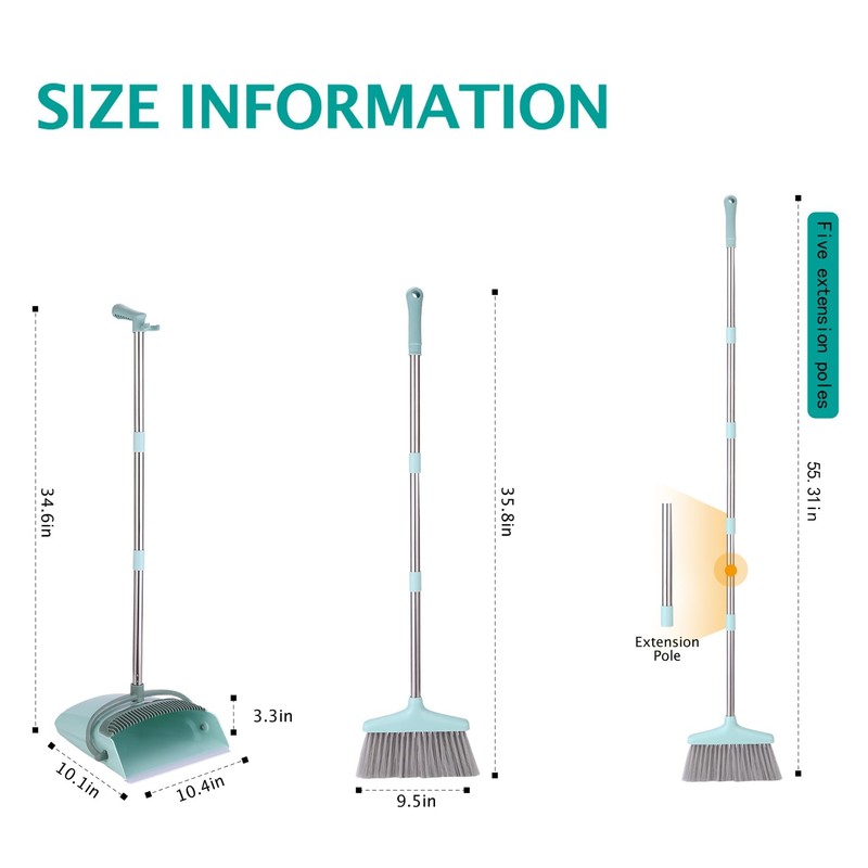 XXXFLOWER Broom and Dustpan Set with Cleaning Teeth, 55" Long