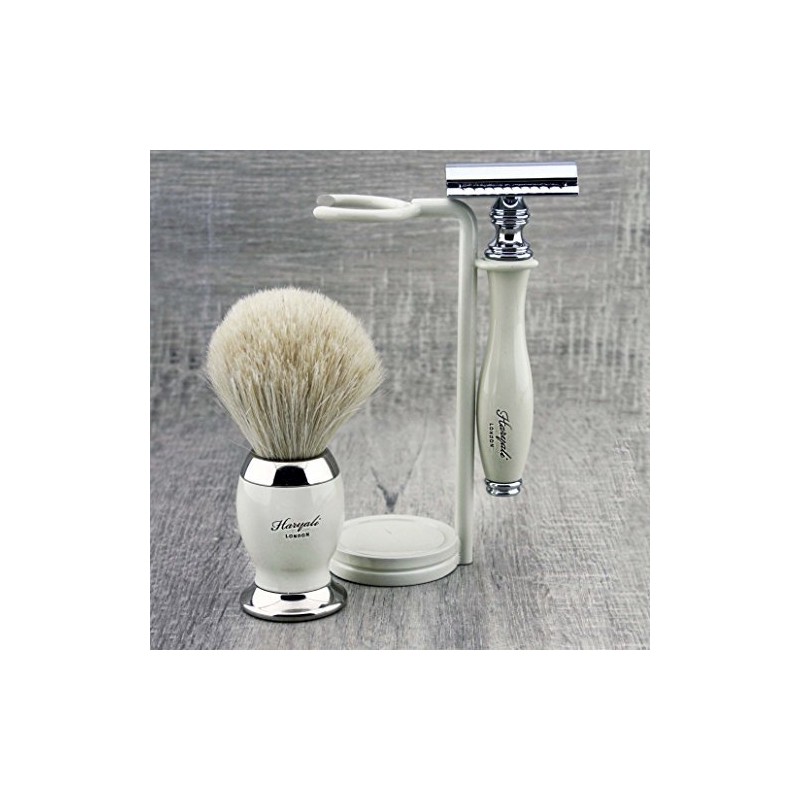 Safety Razor Badger Hair Brush and Safety Razor White