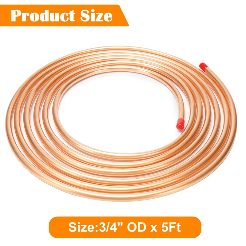 Copper Tubing 3/4" OD x 5 Ft YuJingKey, 99.9% C12200
