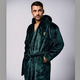 Royalty Robes Green Hooded Royalty Robe, Soft Comfort Fleece  Loungewear Bathrobe with Hood and pockets - Casual Menswear Loungwear - Size: Medium