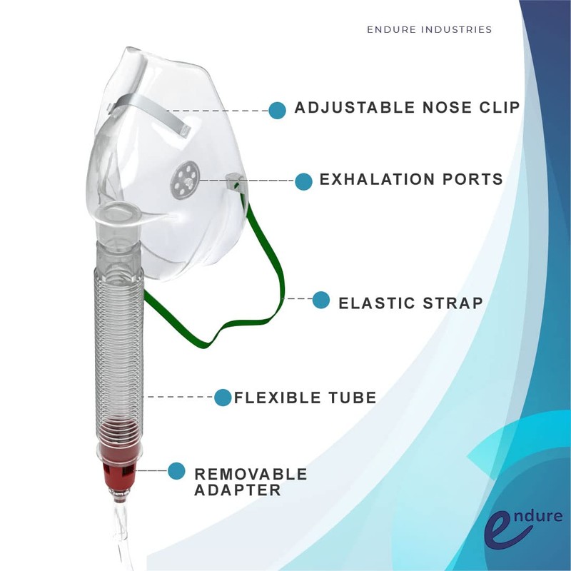 Endure Adjustable Adult Elongated Oxygen Venturi Mask with Accessories, X-Large