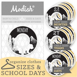 Days of the Week School Clothes Organizer, Modish Labels Weekly Monday through Friday Kids Closet Organization, Girl Boy Neutral Black Yellow Woodland Animal Outdoor Mountain Forest Safari Explorer