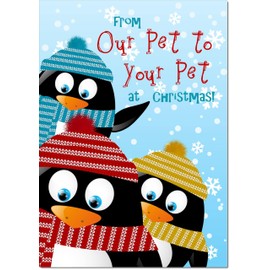 doodlecards Our Pet To Your Pet Christmas Card Three Penquins Medium Size Christmas Card for Our Pet To Your Pet with Plain Envelope