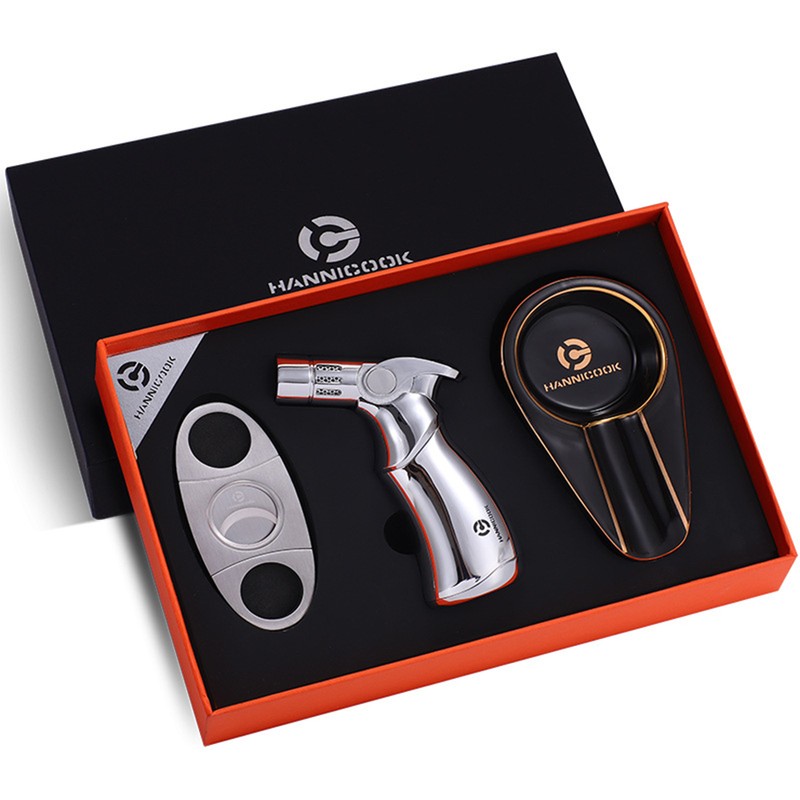 Cigar Cutter and Lighter Ashtray 3 Pieces Set Stainless Steel