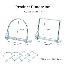 Figpade 4PCS 1/4" Trailer Hitch Pin Kit with 2* D-Shape & 2* Square,Carbon Steel Trailer Pins Provide Strong Connections,Specialized Trailers Coupler Pin for Most Trailers,Campers