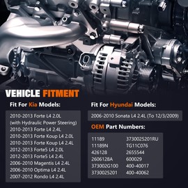 SINTLY 37300-25201 Alternator Fit for Hyundai Sonata 2006-2010, Kia Forte Forte Koup 2010-2013, Forte5 2012-2013, Magentis Optima 2006-2010, Rondo 2007-2012, L4 2.0L 2.4L, 12V 110A CW 6-Groove Pulley