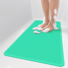 Bligli Non Slip Bathtub Mat, 17x36 inches Extra Long Bath Mats with Strong Suction Cups, Soft Rubber Shower Stall Mat for Bathroom, Durable and Machine Washable (Green)