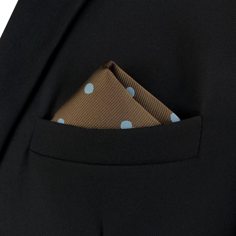 S&W SHLAX&WING Pocket Squares for Men Brown with Blue Dots