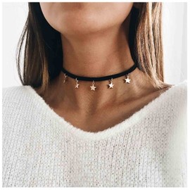 Allereyae Black Velvet Star Choker Necklace Boho Star Dangle Necklace Black Suede Collar Necklace Minimal Punk Necklace Chain Jewelry