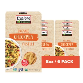 Explore Cuisine Organic Chickpea Fusilli - Pack of 6 (8 oz) - Easy-to-Make Gluten Free Chickpea Pasta - High in Plant Protein & Fiber - Non-GMO - 24 Total Servings
