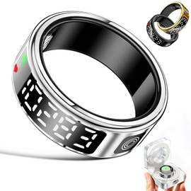 Gwenland Smart Ring Fitness Ring, Smart Rings for Men and Women, Health Tracking Ring with LED Display, Health Ring for iOS/Android, IP68 Monitors 24/7 Heart Rate/SpO2/Sleep/Activity Tracker