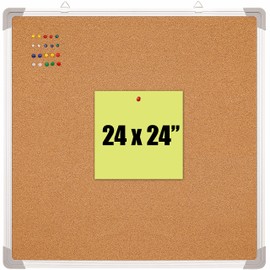 Cork Board Set - Bulletin Corkboard 24 x 24 inch Framed with 10 Thumb Tacks - Wall Hanging Message Memo Pin Tackboard Organizer for Home, Office, Desk and Cubicle (Cork 24x24")