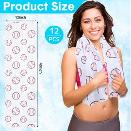 FuWeave 12 Pcs Cooling Towel 40 x 12 Inch Baseball Ice Towel Microfiber Football Towel Volleyball Towel Soccer Towel Softball Towel Fast Drying Towel for Gift Women Men(White,Baseball)