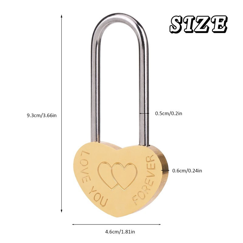 VeYocilk 2PCS Love Lock Single Heart Gold Padlock:3.5" 50mm Engraved