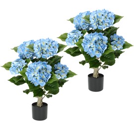 27 inch 2 Pack Artificial Hydrangea Tree,Blue Faux Hydrangea Flowers
