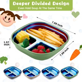 Geiserailie 4 Packs Stainless Steel Kids Plates with Silicone Sleeve Divided Suction Plates for Kids Toddler Tableware Divided Tray for Children Dishwasher Safe Feeding Supplies(Multicolor)