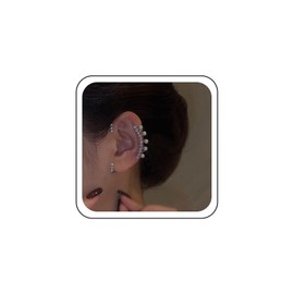 Wendalern Crystal Ear Cuffs Earring Freshwater Pearl Cuff Wrap Earrings Silver Sparkling CZ Climber Earrings Pearl Rhinestone Ear Clips Jewellery for Women and Teenage Girls, Copper Pearl