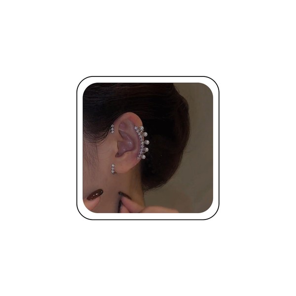 Wendalern Crystal Ear Cuffs Earring Freshwater Pearl Cuff Wrap Earrings