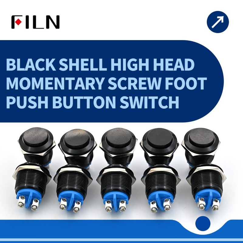 FILN 5PCS 19mm Momentary Push Button Switch, Small Reset Spst