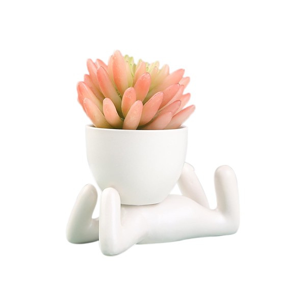DIYOMR Cute Humanoid Ceramic Planter Pot, 4.3” White Doll Small