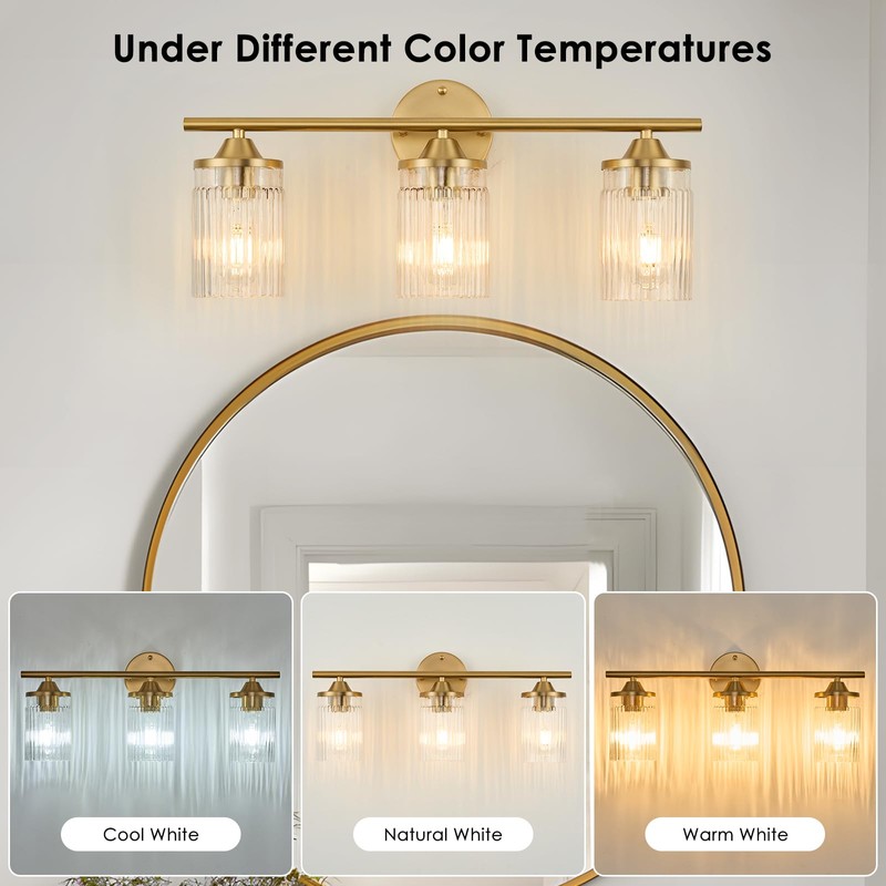 Jonsi Gold Bathroom Light Fixtures 3-Light Vanity Lights Modern Wall