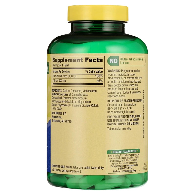Spring Valley Calcium Supplement 600mg with Vitamin D3 20mcg Bone