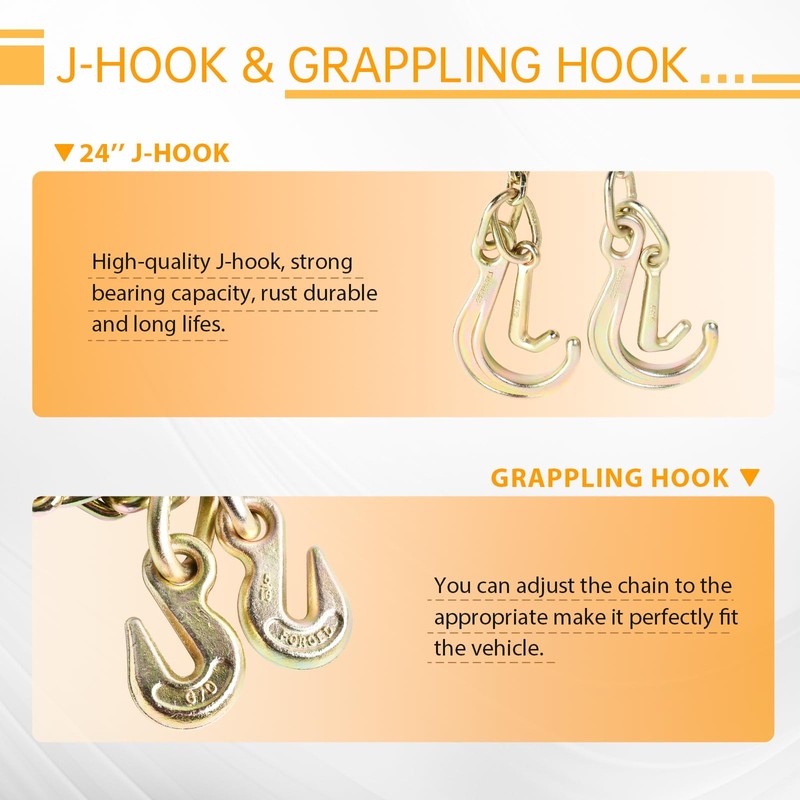 Tow Chains with Hooks, higehio 5/16" × 24" Tow Chain