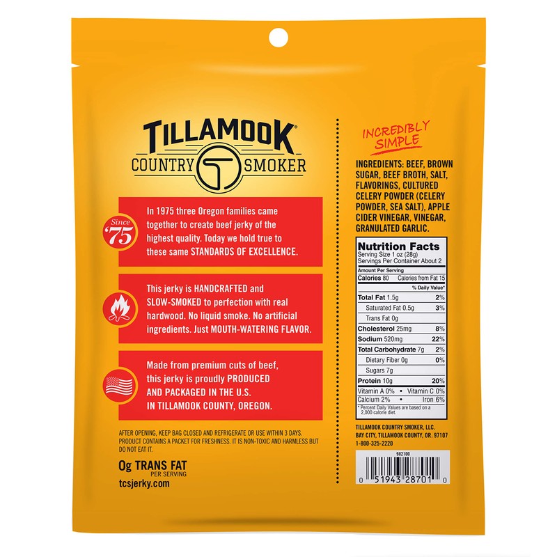 Tillamook Country Smoker Real Hardwood Smoked Beef Jerky, Old Fashioned,