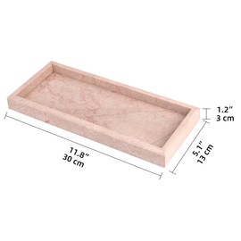 HESHIBI Marble Tray, Natural Marble Vanity Home Kitchen Bathroom Table Deco Tray, Stone Decorative Countertop Serving Trays for Coffee Jewelry Makeup Organizer (Pink/Cream Rose, 12 * 5 Inch)