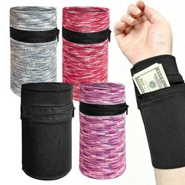 4 PCS Wrist Wallet for Women Men,Highly Stretchable Wallet Wristlet with Zippers,Lightweight Running Wristband, Suitable for Sports, Travel, Running, Walking, Hiking, and Other Activities—4 Colors