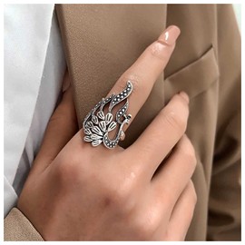 Inilbran Boho Peacock Bird Rings Vintage Silver Peacock Open Rings Ethnic Phoenix Wonder Bird Rings Gothic Adjustable Stacking Rings Jewelry for Women and Girls