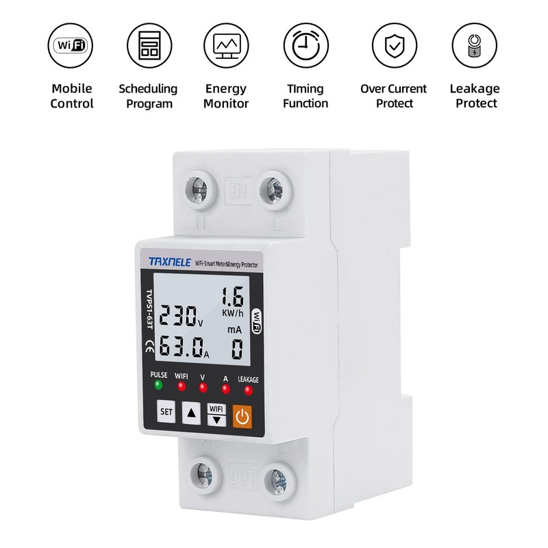 Intelligent Energy Meter Wi-Fi AC 63A 80-300V Protection Against Intelligent